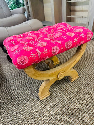 Pink Roses Curule Stool Bench