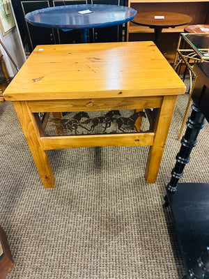 Wooden Side Table With Metal Horse Carvings 24x25x28