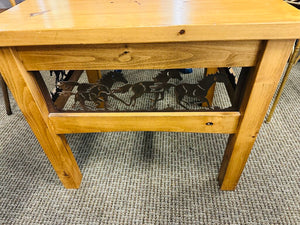 Wooden Side Table With Metal Horse Carvings 24x25x28