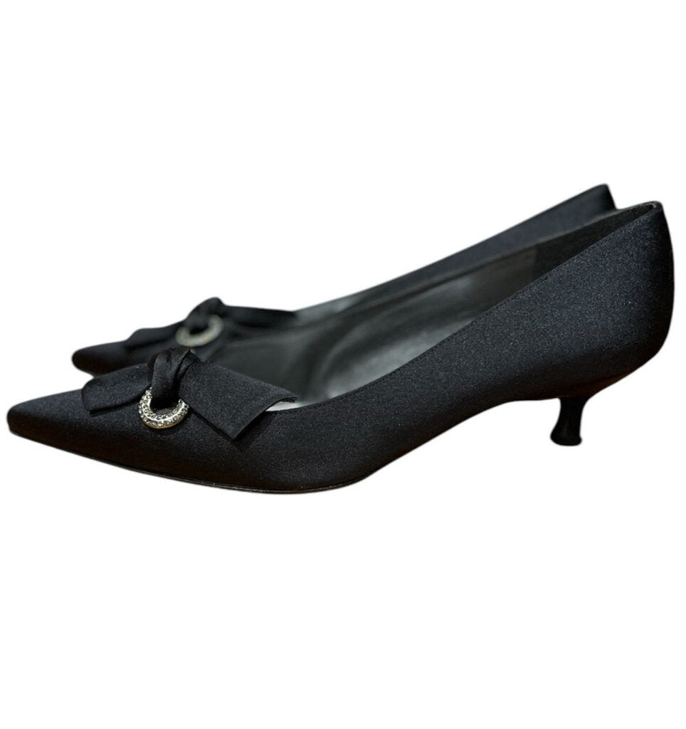 Stuart Weitzman Black Satin Kitten Heels 7