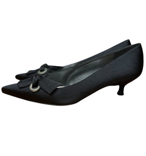 Stuart Weitzman Black Satin Kitten Heels 7