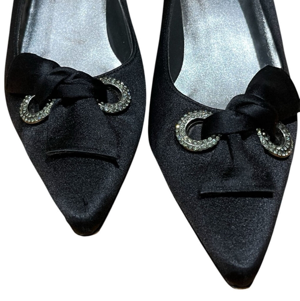 Stuart Weitzman Black Satin Kitten Heels 7
