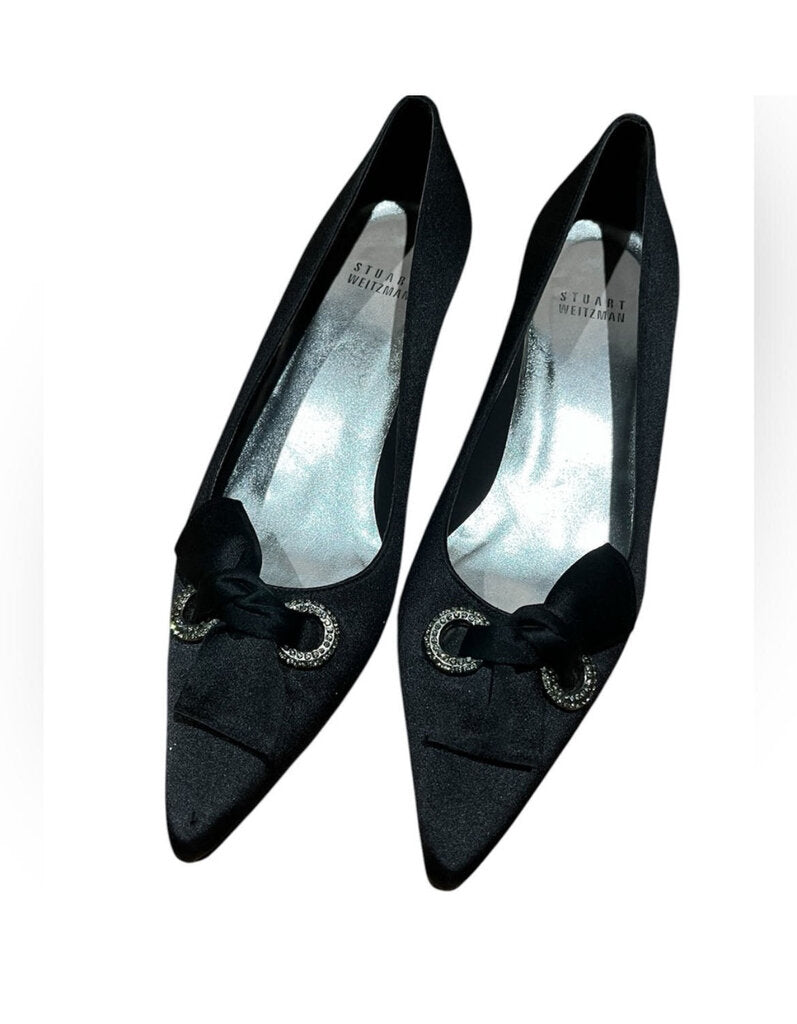Stuart Weitzman Black Satin Kitten Heels 7