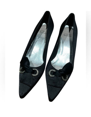Stuart Weitzman Black Satin Kitten Heels 7