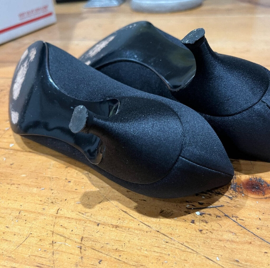 Stuart Weitzman Black Satin Kitten Heels 7