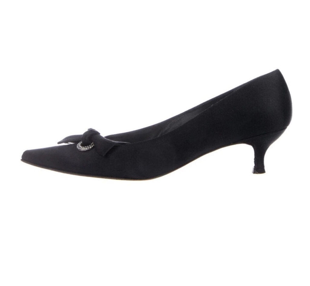 Stuart Weitzman Black Satin Kitten Heels 7