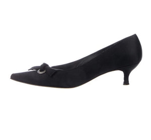 Stuart Weitzman Black Satin Kitten Heels 7