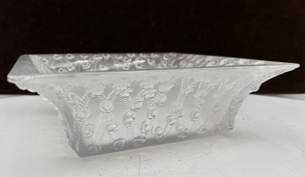 Rene Lalique Roses Square Crystal Bowl 9.6"