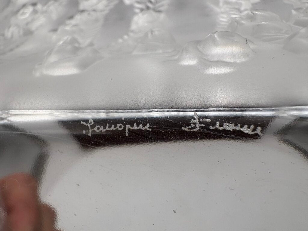Rene Lalique Roses Square Crystal Bowl 9.6"