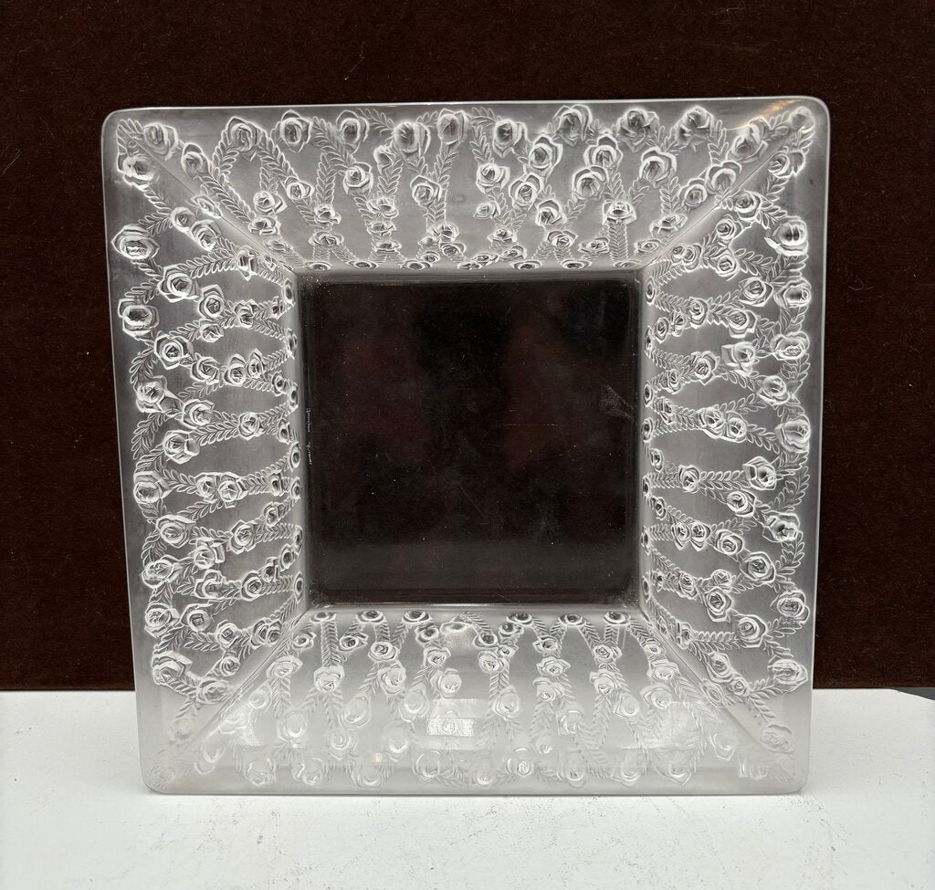 Rene Lalique Roses Square Crystal Bowl 9.6"