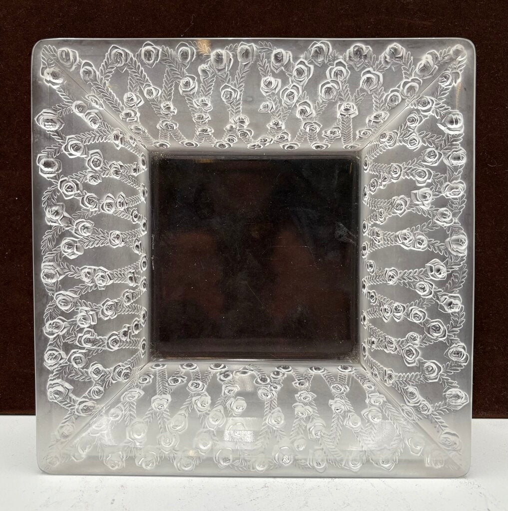 Rene Lalique Roses Square Crystal Bowl 9.6"