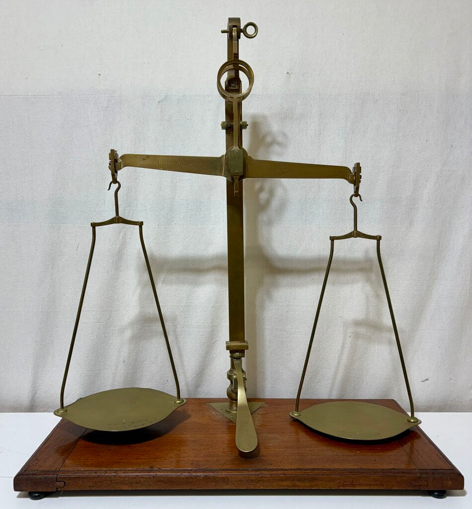 Late 19th C. DeGrave Brass & English Mahogany Balance (7Pcs)