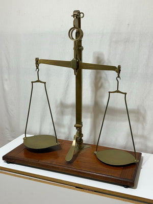 Late 19th C. DeGrave Brass & English Mahogany Balance (7Pcs)