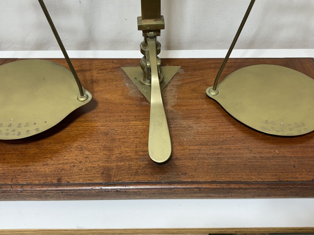 Late 19th C. DeGrave Brass & English Mahogany Balance (7Pcs)