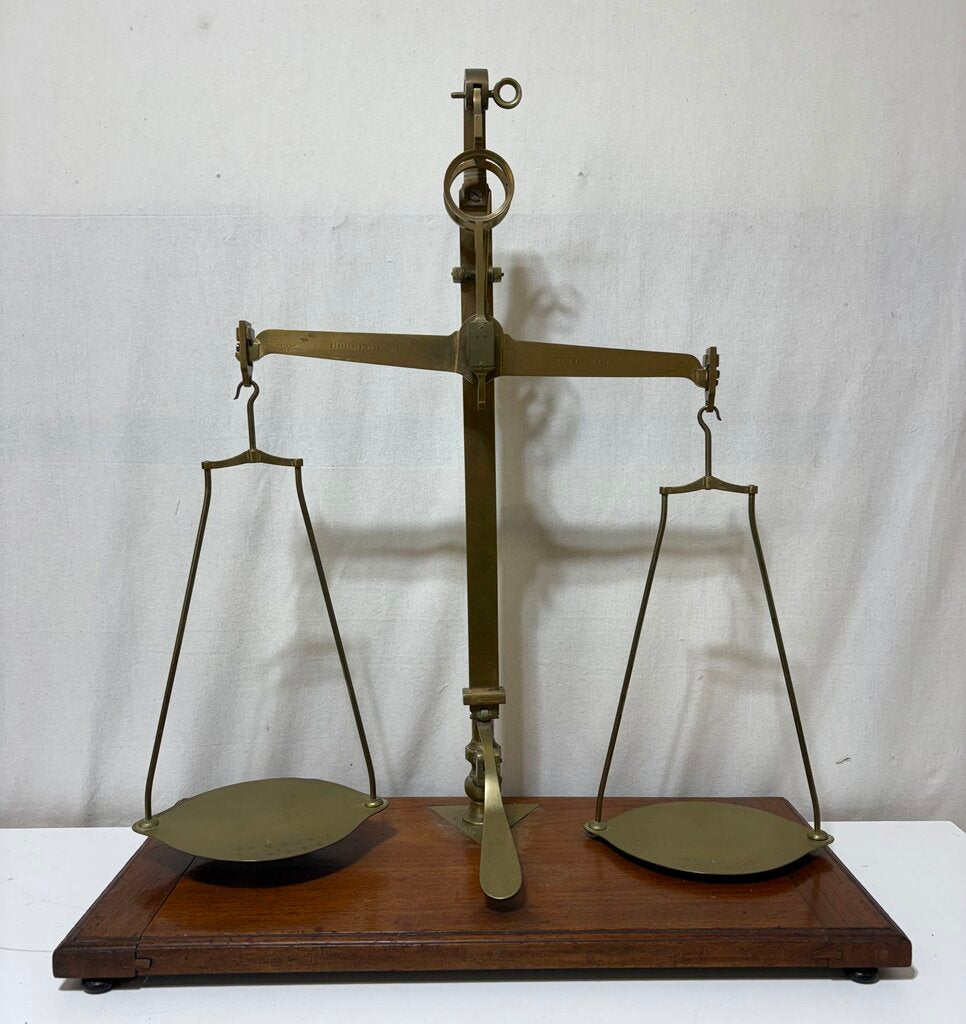 Late 19th C. DeGrave Brass & English Mahogany Balance (7Pcs)
