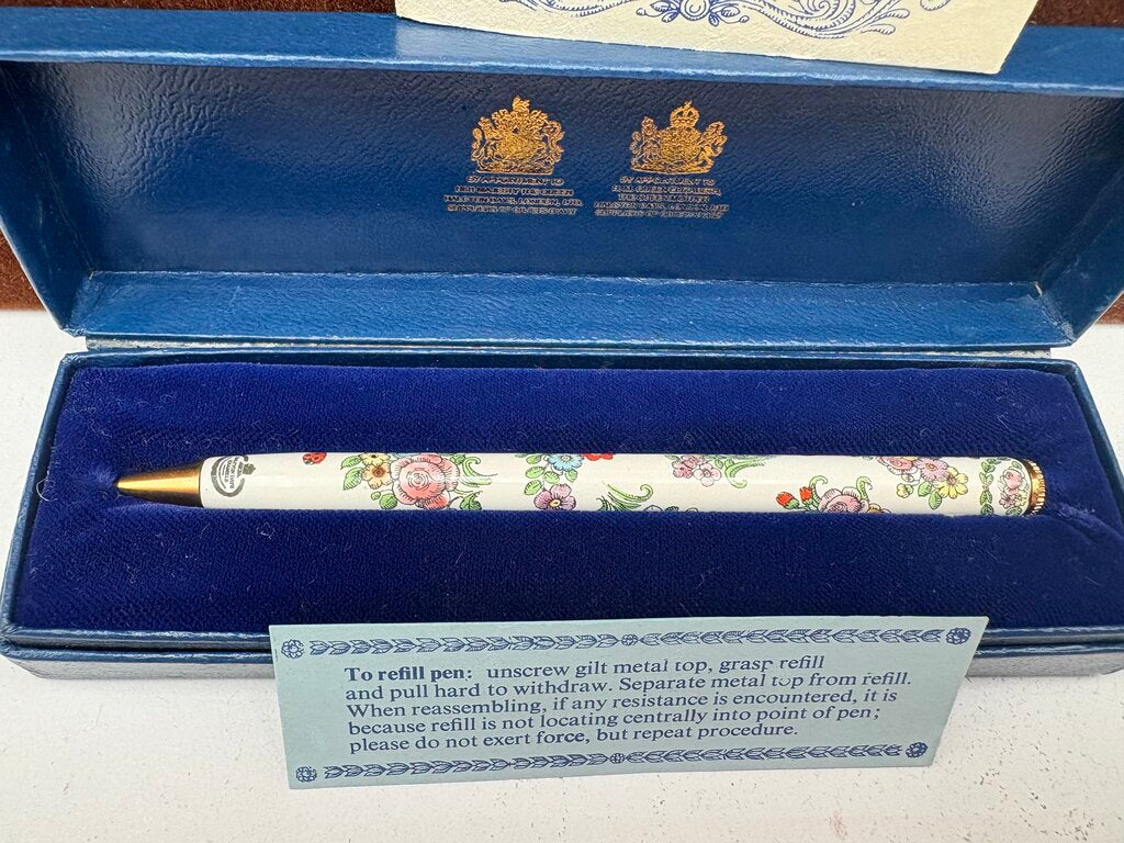 Halcyon Days English Enamel Floral Pen in Original Box (Not Working)