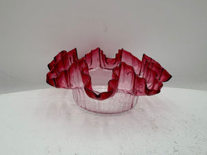 Fenton Art Glass Cranberry Ruffled Fluted Edge Clear Glass Dish