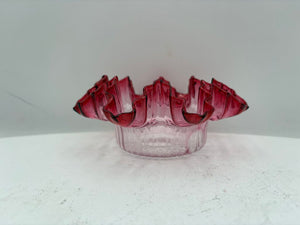 Fenton Art Glass Cranberry Ruffled Fluted Edge Clear Glass Dish