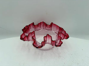 Fenton Art Glass Cranberry Ruffled Fluted Edge Clear Glass Dish