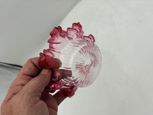 Fenton Art Glass Cranberry Ruffled Fluted Edge Clear Glass Dish