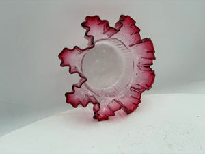 Fenton Art Glass Cranberry Ruffled Fluted Edge Clear Glass Dish