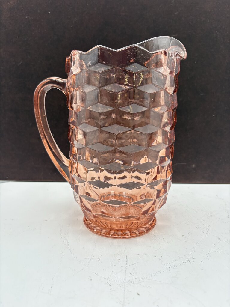 Vintage Peach Cubist American Whitehall Glass Pitcher 2Qt