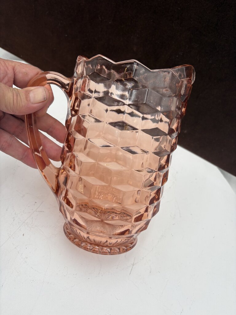 Vintage Peach Cubist American Whitehall Glass Pitcher 2Qt