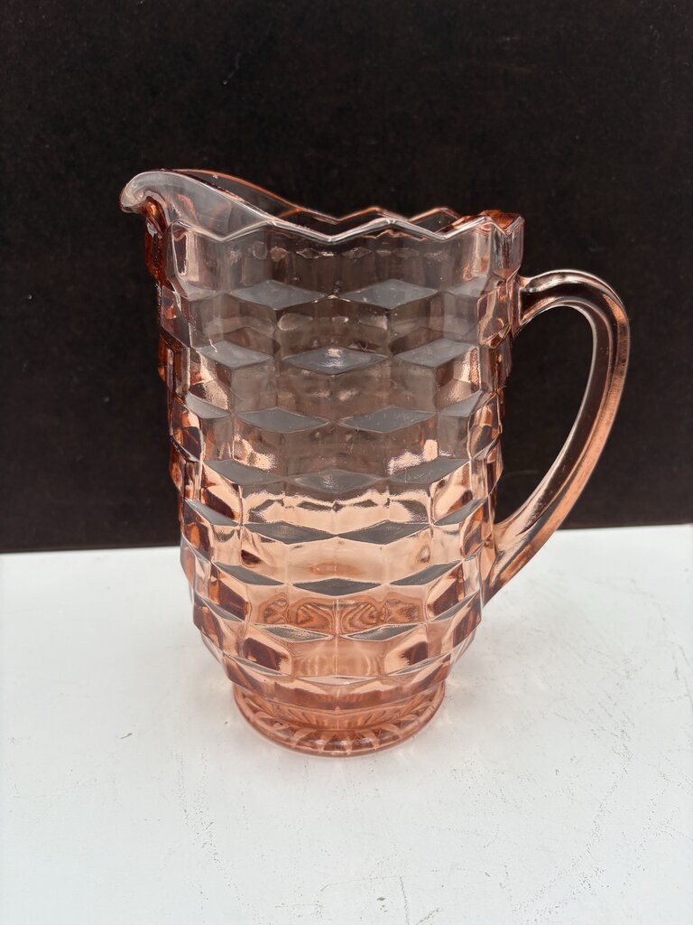 Vintage Peach Cubist American Whitehall Glass Pitcher 2Qt