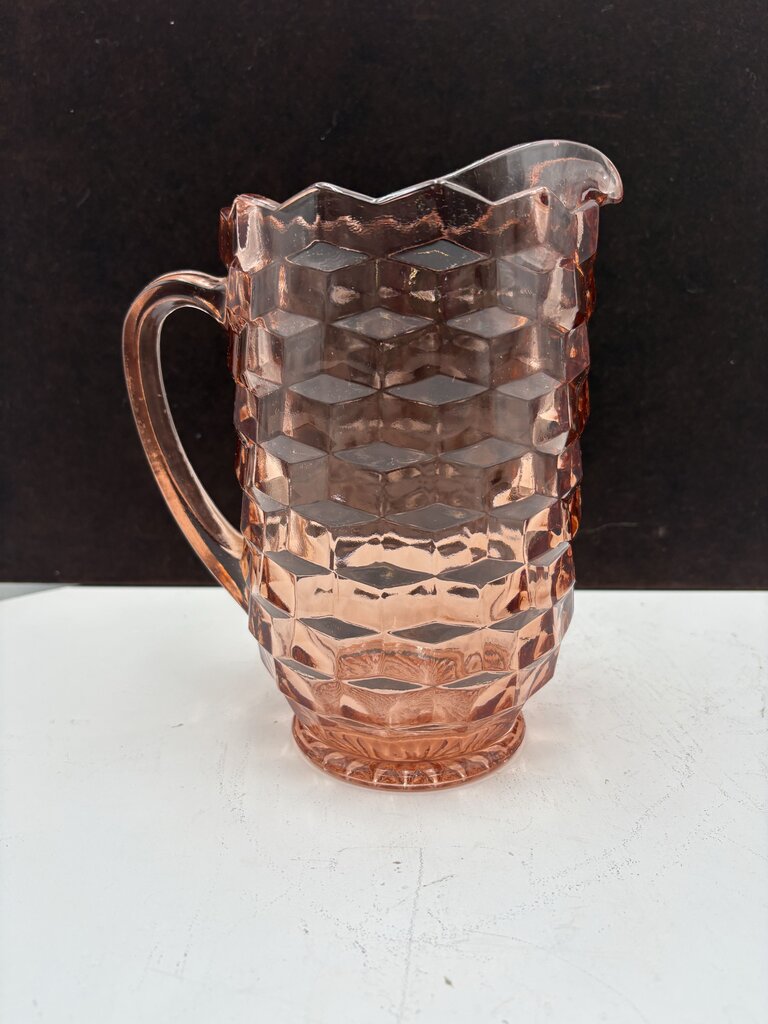 Vintage Peach Cubist American Whitehall Glass Pitcher 2Qt