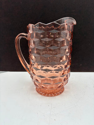 Vintage Peach Cubist American Whitehall Glass Pitcher 2Qt