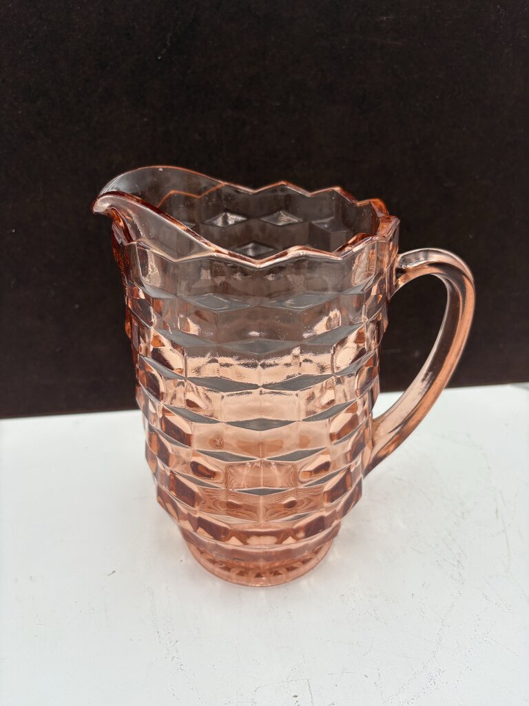 Vintage Peach Cubist American Whitehall Glass Pitcher 2Qt