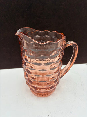Vintage Peach Cubist American Whitehall Glass Pitcher 2Qt