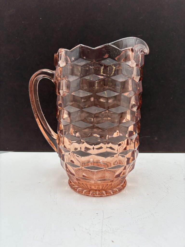 Vintage Peach Cubist American Whitehall Glass Pitcher 2Qt