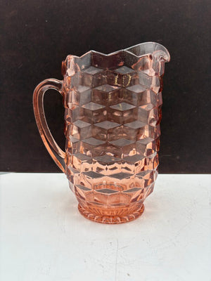 Vintage Peach Cubist American Whitehall Glass Pitcher 2Qt