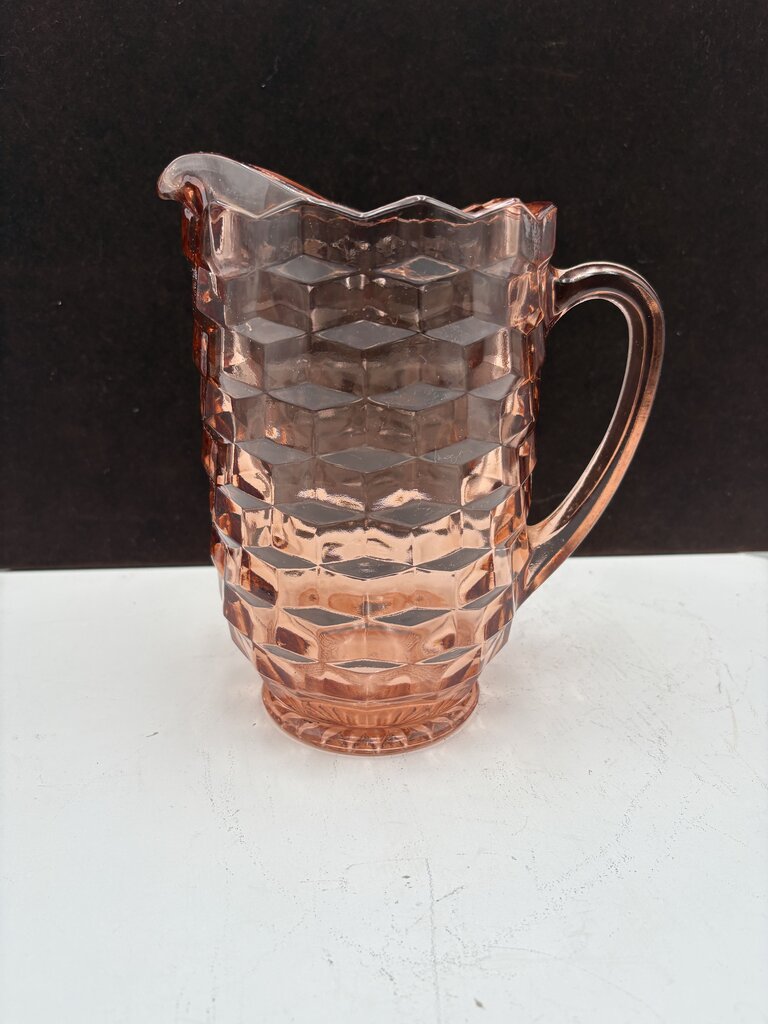 Vintage Peach Cubist American Whitehall Glass Pitcher 2Qt