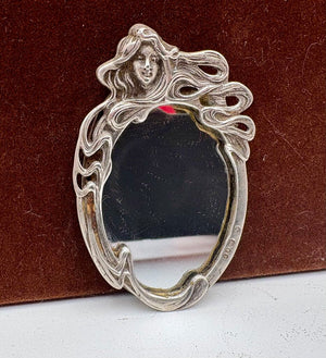 Kate Shea London 1982 Sterling Art Nouveau Female Figural Palm Size Mirror