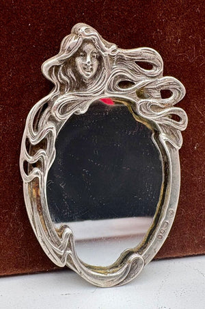 Kate Shea London 1982 Sterling Art Nouveau Female Figural Palm Size Mirror