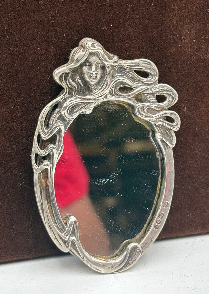 Kate Shea London 1982 Sterling Art Nouveau Female Figural Palm Size Mirror