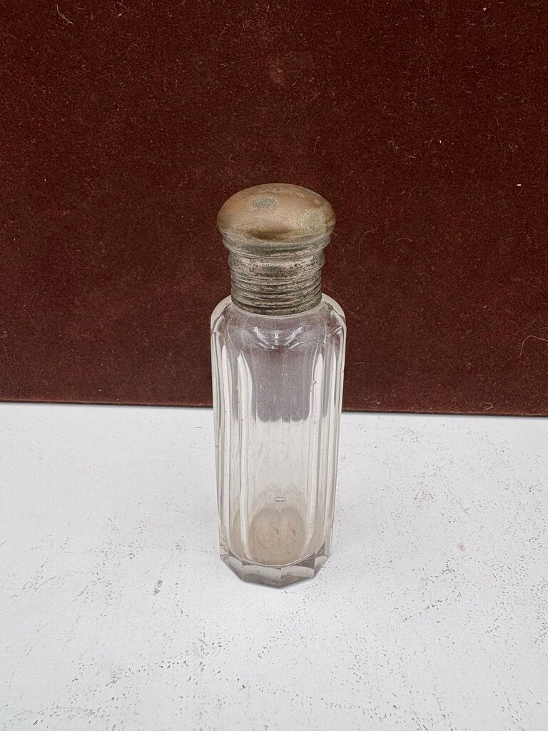Vintage Facetted Perfume Bottle w/ Stopper & Cracked Lid (3Pcs)
