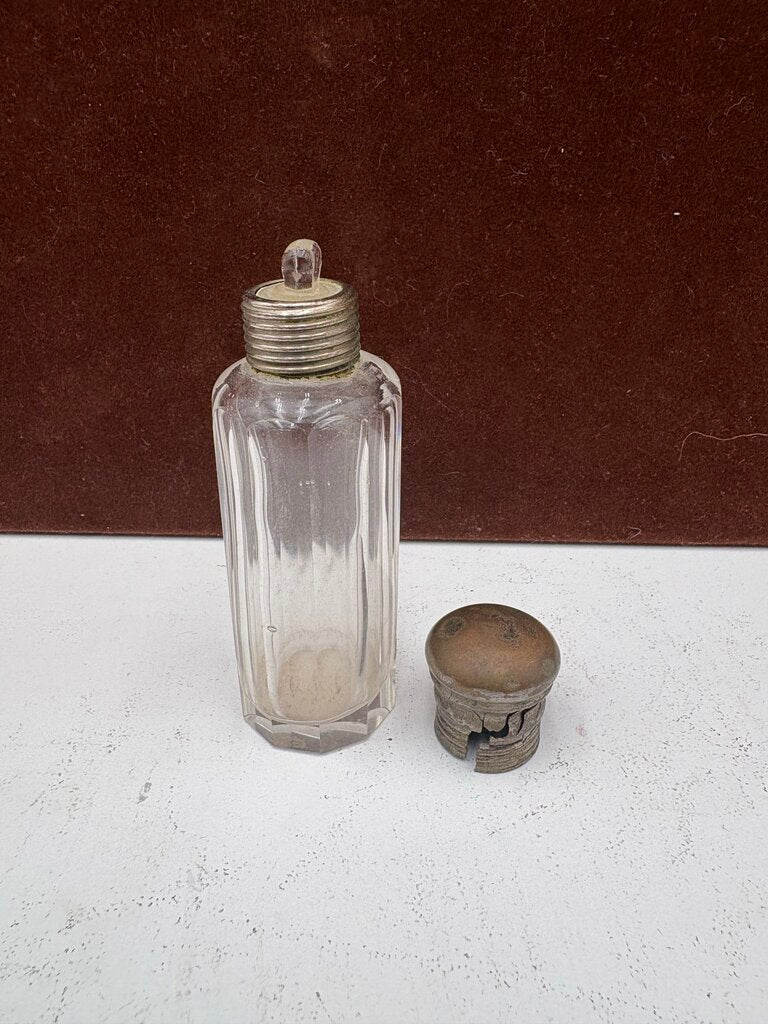 Vintage Facetted Perfume Bottle w/ Stopper & Cracked Lid (3Pcs)
