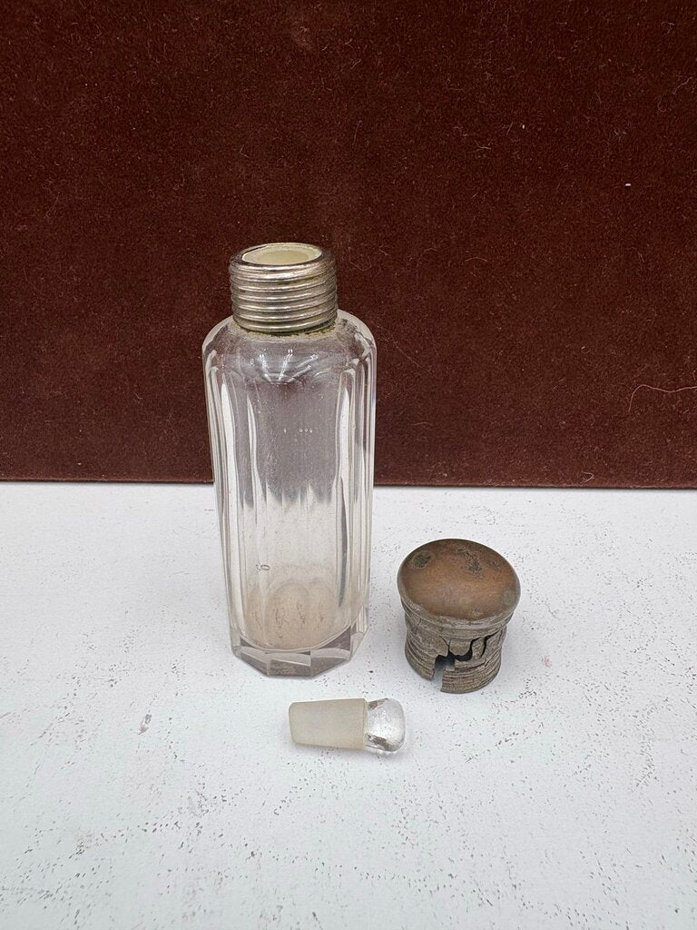Vintage Facetted Perfume Bottle w/ Stopper & Cracked Lid (3Pcs)
