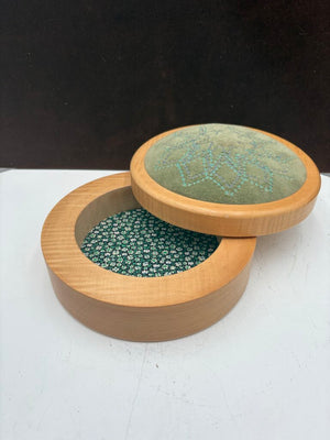 Figured Maple Pin Cushion Swivel Top Sewing Box