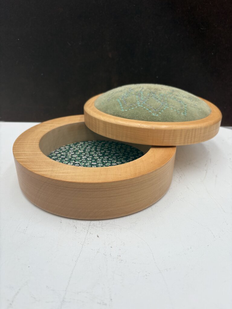 Figured Maple Pin Cushion Swivel Top Sewing Box