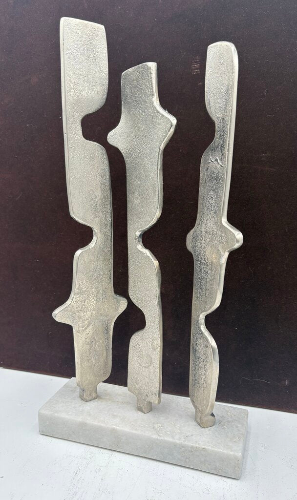 Remus Style Abstract Cast Nickel Sculpture on White Granite Base15"