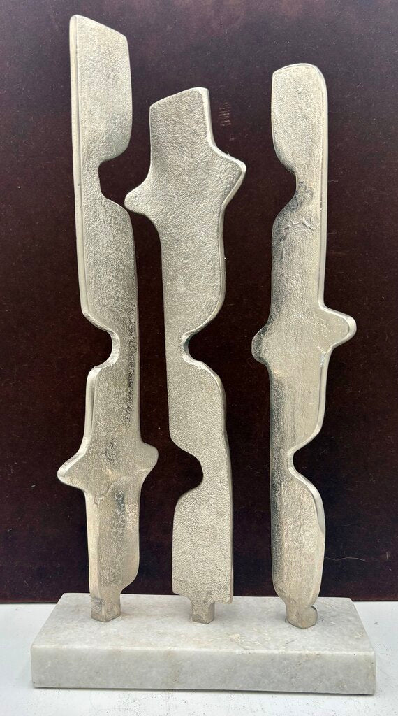 Remus Style Abstract Cast Nickel Sculpture on White Granite Base15"