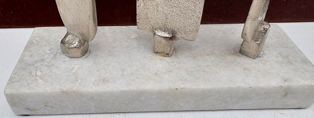 Remus Style Abstract Cast Nickel Sculpture on White Granite Base15"