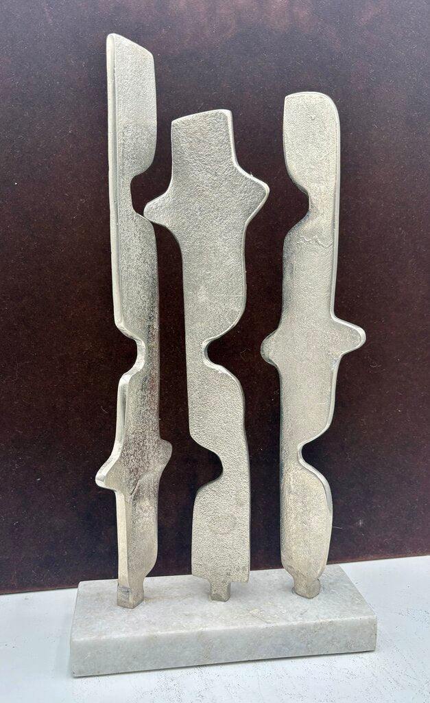 Remus Style Abstract Cast Nickel Sculpture on White Granite Base15"