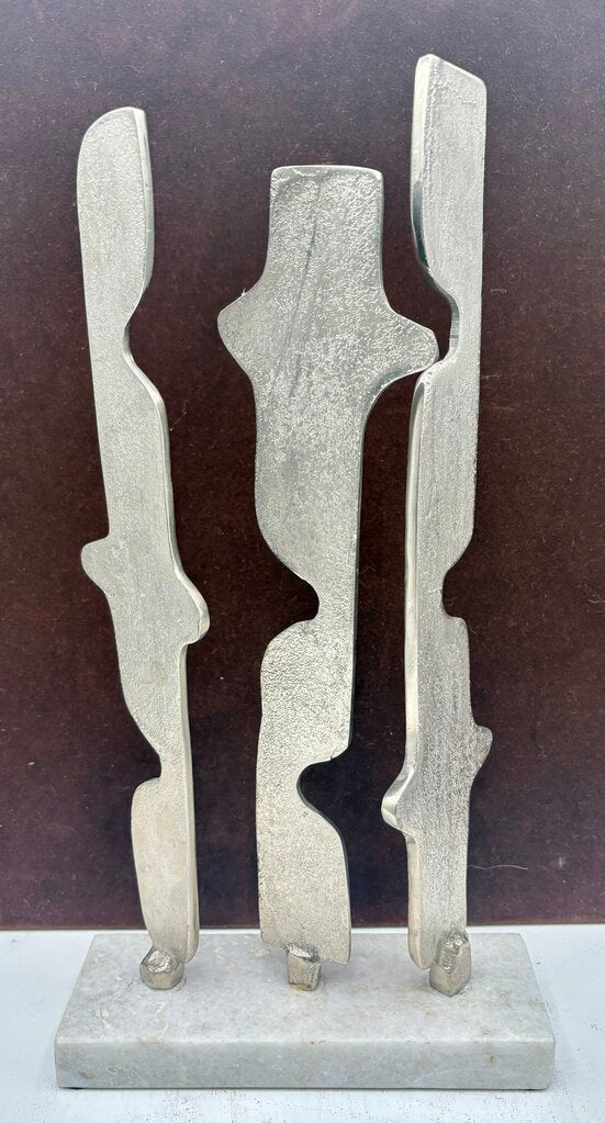 Remus Style Abstract Cast Nickel Sculpture on White Granite Base15"