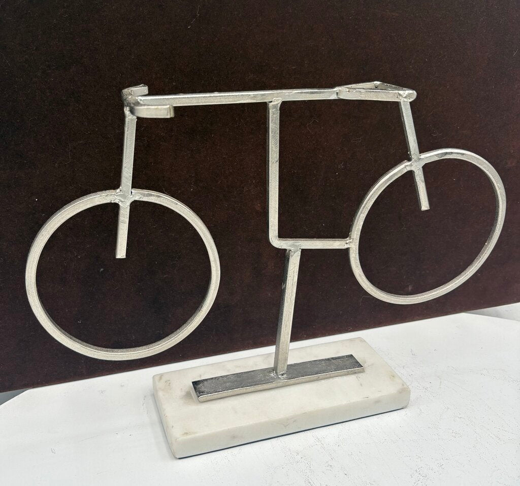 Stainless Steel Bicycle Sculpture on White Granite Base 9"