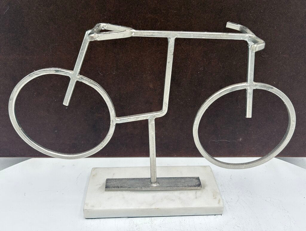 Stainless Steel Bicycle Sculpture on White Granite Base 9"